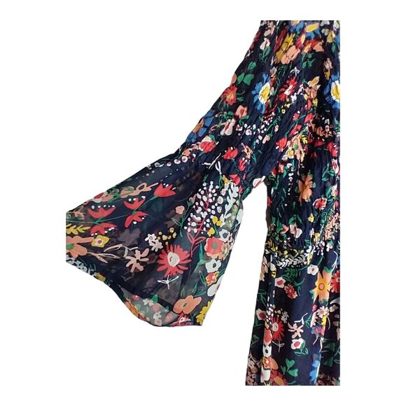 ECI New York Women's Floral Maxi Dress XL – Boho Bell Sleeves, Smocked Top - Picture 6 of 8